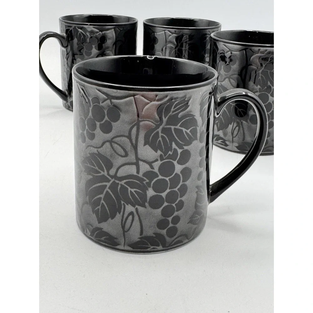 Pier 1 Mugs Japan Black Cherry Cherries Coffee Tea Cup Handle 8 Fl oz